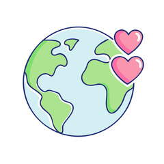 heart around earth vector icon, earth day vector illustration - simple illustration of heart around earth perfect for logos, and earth day-themed designs.