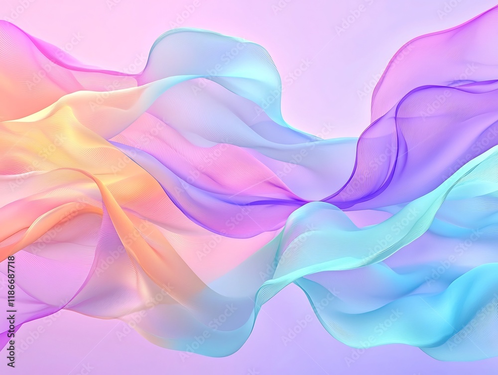 Poster mesmerizing fluid abstraction featuring undulating iridescent forms and tendrils in a vivid chromati