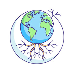 planet with tree roots vector icon, earth day vector illustration - simple illustration of planet with tree roots perfect for logos, and earth day-themed designs.