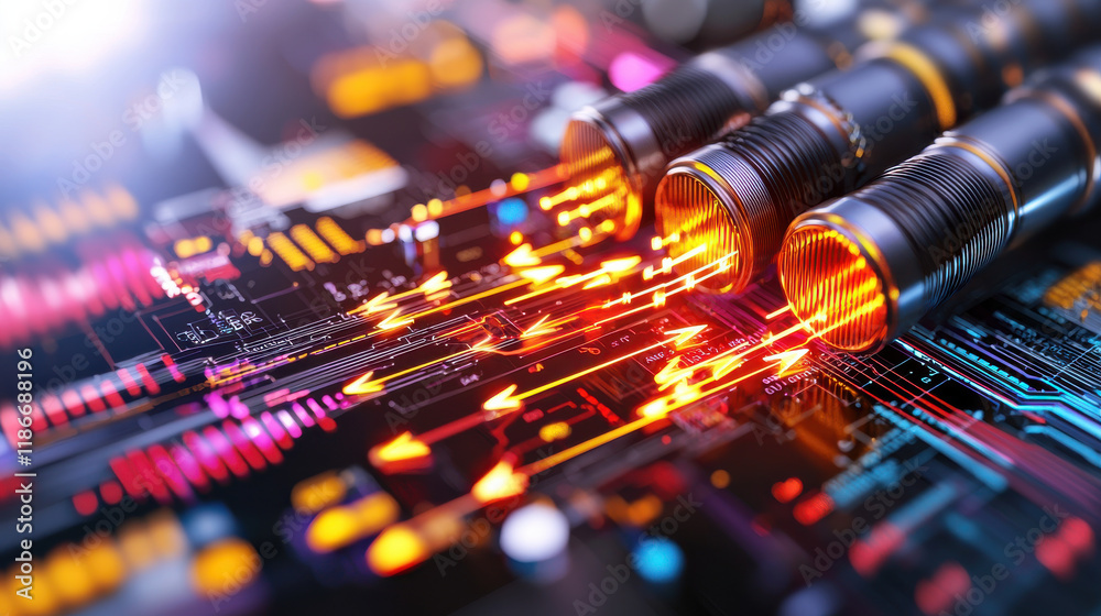 Fototapete vibrant display of technology showcasing glowing circuits and data flow, representing innovation and digital connectivity