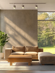 Modern living room with natural light and outdoor view in a contemporary home