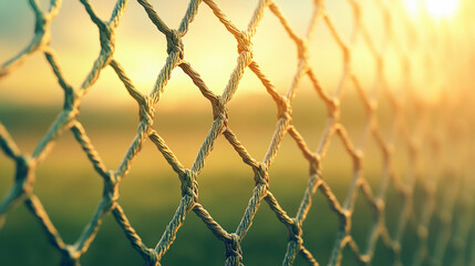 Fototapeta premium Sunlit chain-link fence creating a stunning outdoor scenery, perfect for exploring outdoor security solutions and landscape design inspiration.