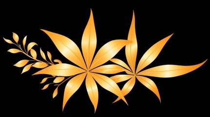 Obraz premium Detailed Vibrant Botanical Elements with High-Quality Floral Design in Golden Hues