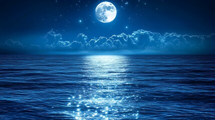 Serene Night Sky with Sparkling Stars Over Vast Blue Ocean