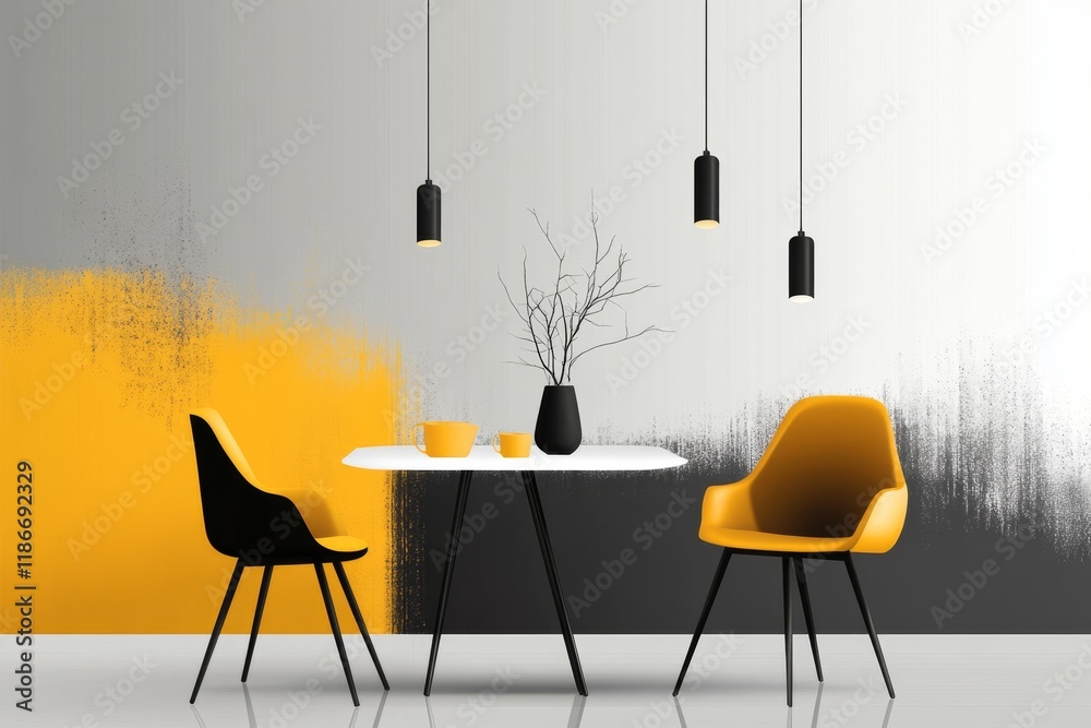 Aufkleber A stylized design of a single urban cafÃ© table under a string of hanging lights, drawn in muted tones with sleek edges