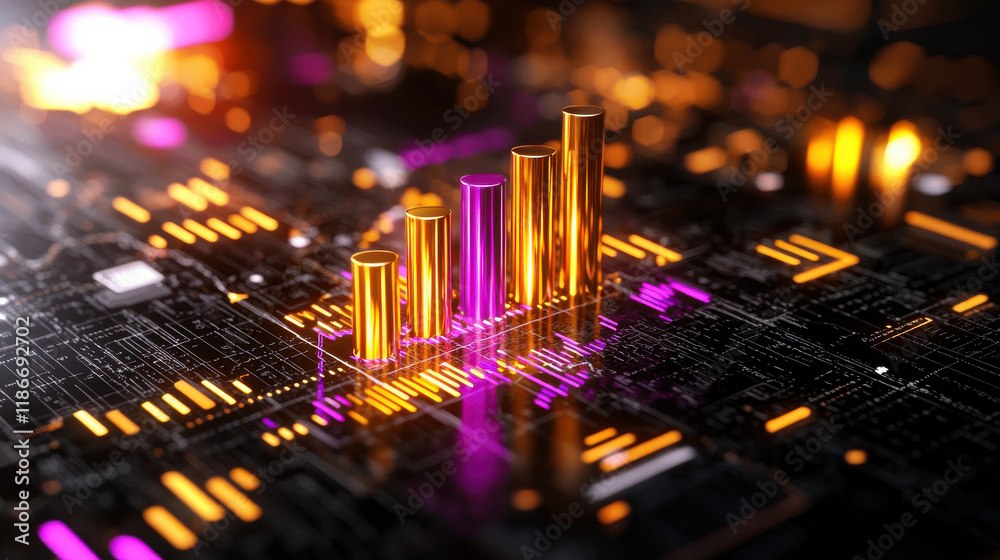Leinwandbilder abstract representation of global gdp trends with colorful bars and digital elements. vibrant colors