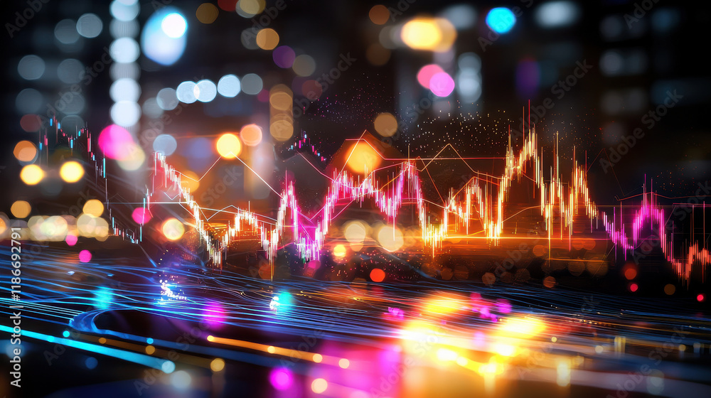 Fototapete artistic representation of global economic resilience, featuring vibrant financial graphs and colorf