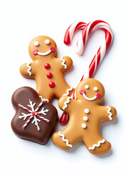Obraz premium Delicious Treats Like Gingerbread, Chocolate, And Candy Canes Are Isolated On A Clean White Background. 00001