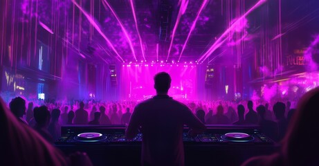 DJ performs electrifying set before vibrant crowd at nighttime music festival