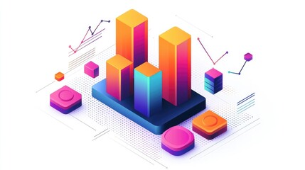 Fototapeta premium A colorful bar chart clipart, business graph element, 3D isometric illustration, vibrant, isolated on white background 