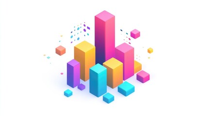 A colorful bar chart clipart, business graph element, 3D isometric illustration, vibrant, isolated on white background 