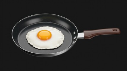 A single fried egg with a runny yolk perfectly cooked in a black frying pan.
