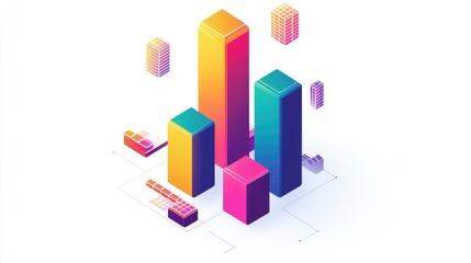A colorful bar chart clipart, business graph element, 3D isometric illustration, vibrant, isolated on white background 