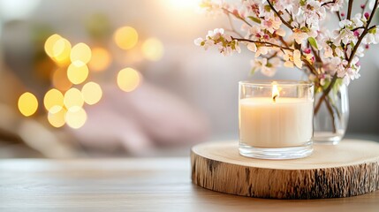 Serene Spring Candlelight and Blossoms Home Decor