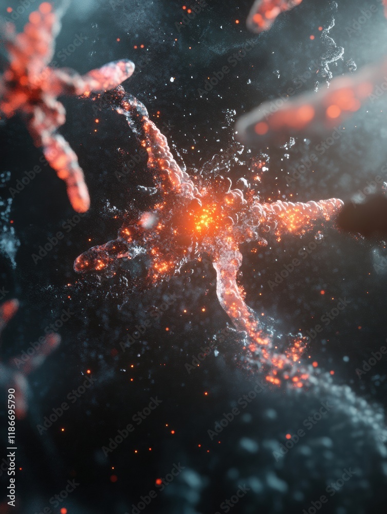 Fototapete antibodies engaging with a virus in a microscopic environment at a cellular level. generative ai