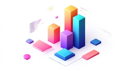 A colorful bar chart clipart, business graph element, 3D isometric illustration, vibrant, isolated on white background 
