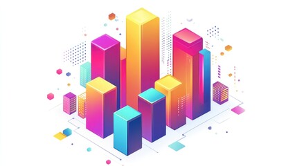 A colorful bar chart clipart, business graph element, 3D isometric illustration, vibrant, isolated on white background 