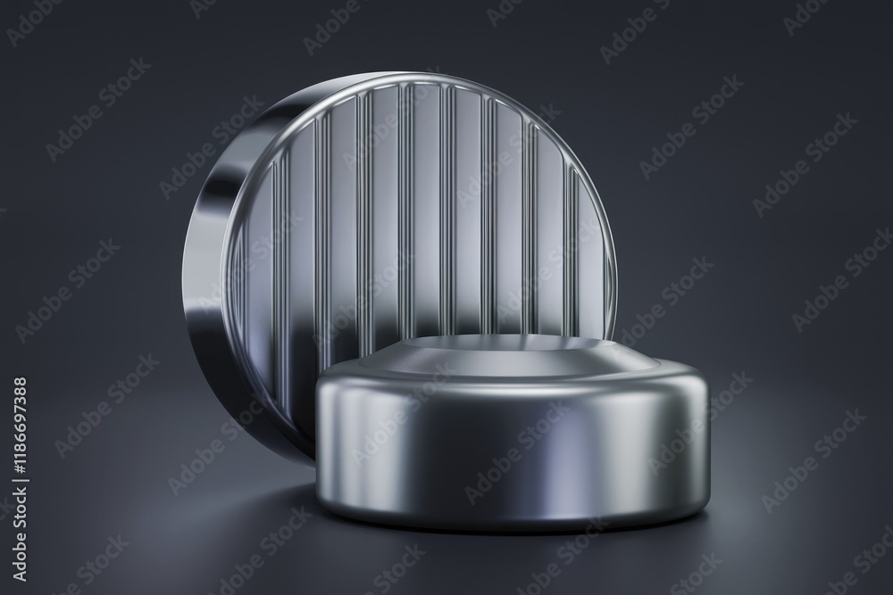 Poster Sleek metallic cylindrical objects, one with vertical grooves, create a modern, minimalist display.