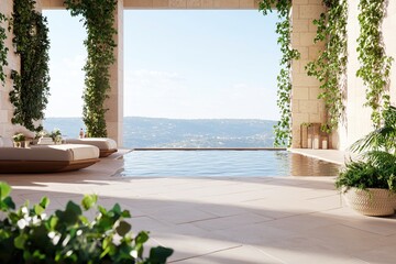 Serene Poolside Oasis Modern Villa Tranquil View Luxury Relaxation Vacation