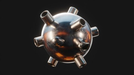 A metallic sphere with multiple protrusions, possibly a naval mine or similar device.