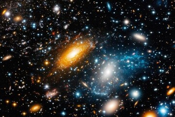 Naklejka premium A vast and empty void punctuated by distant galaxies, emphasizing the immense scale of the universe