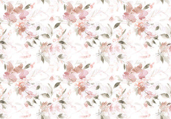 Watercolor hand-drawn on paper seamless pattern stylish bouquet of flowers. Print from watercolor sketching hands on paper. Beautiful watercolor pattern for textile design with textures and effects.
