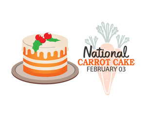 National Carrot Cake Day vector. Delicious slice of carrot cake on a plate icon vector. Piece of cake with carrot drawing. February 3.
