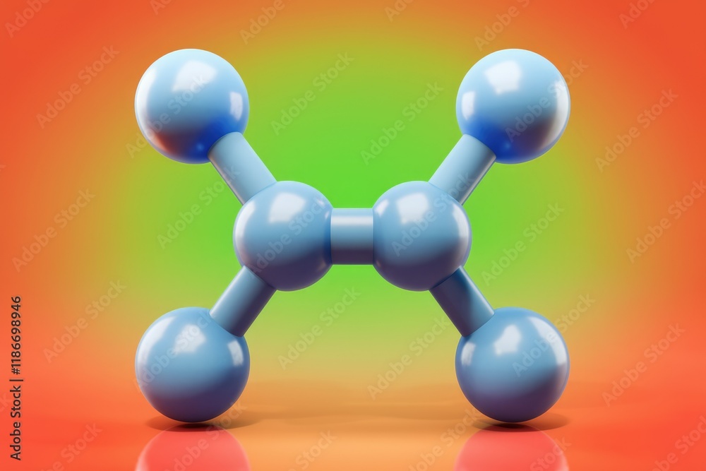 Poster 3D rendering of a simple molecule with five atoms connected, illustrating basic chemical structure.