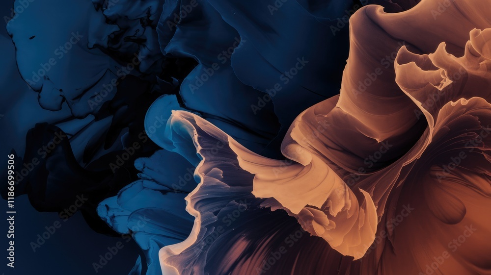 Poster abstract art showcasing swirling dark blue and burnt orange hues, creating a mesmerizing blend of co