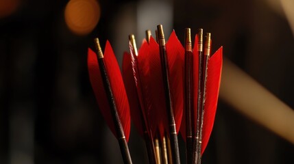A collection of red arrows protruding from the rim of a cup, possibly used for decoration or as a visual aid