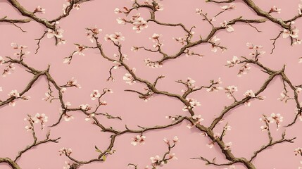Serene Cherry Blossom Pattern on Light Pink Background in Sharp Focus