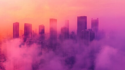 Fototapeta premium A dystopian skyline covered in viral fog, [pandemic future, apocalyptic theme], atmospheric art capturing the mood of a pandemic-ridden world 