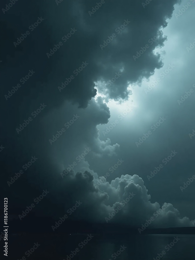 Poster Dark, Foreboding Storm Clouds With A Background Texture Of Black And White Ominous Hues Create An Eerie Atmosphere. 00002