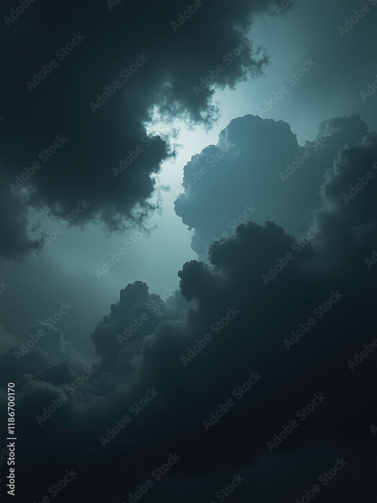 Poster Dark, Foreboding Storm Clouds With A Background Texture Of Black And White Ominous Hues Create An Eerie Atmosphere. 00001