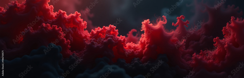 Poster dark red and smoky hues dominate a black background in this abstract composition with subtle gradati