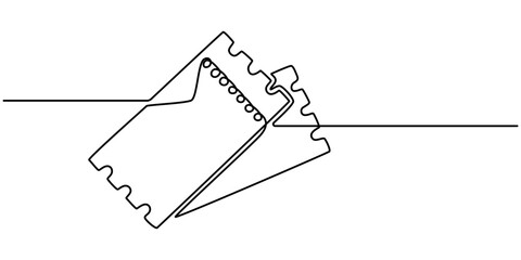 Ticket Single Line Icon, Concert or Movie Ticket, Continuous one line drawing cinema ticket. Vintage cinema ticket isolated on a white background. Vector illustration, Single continuous line drawing.