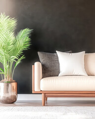 Fototapeta premium Modern living room with stylish sofa and decorative plant in minimalistic design