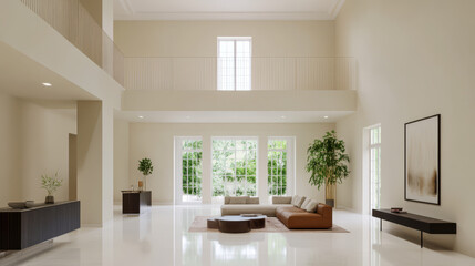 Spacious modern living room with large windows and minimalist decor inviting natural light