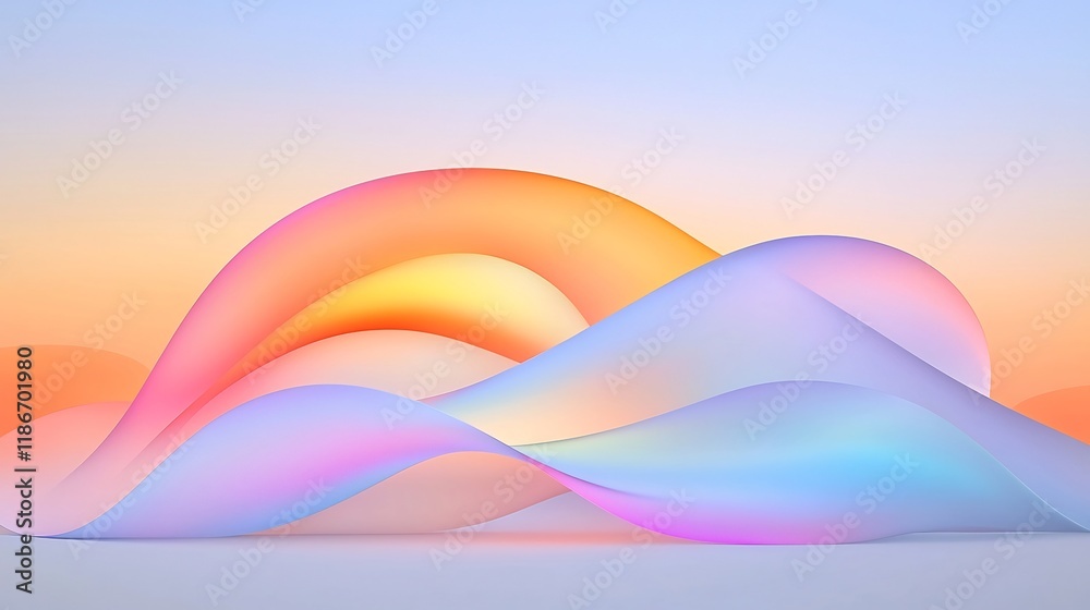 Poster mesmerizing abstract background design featuring undulating iridescent shapes in soft shifting gradi