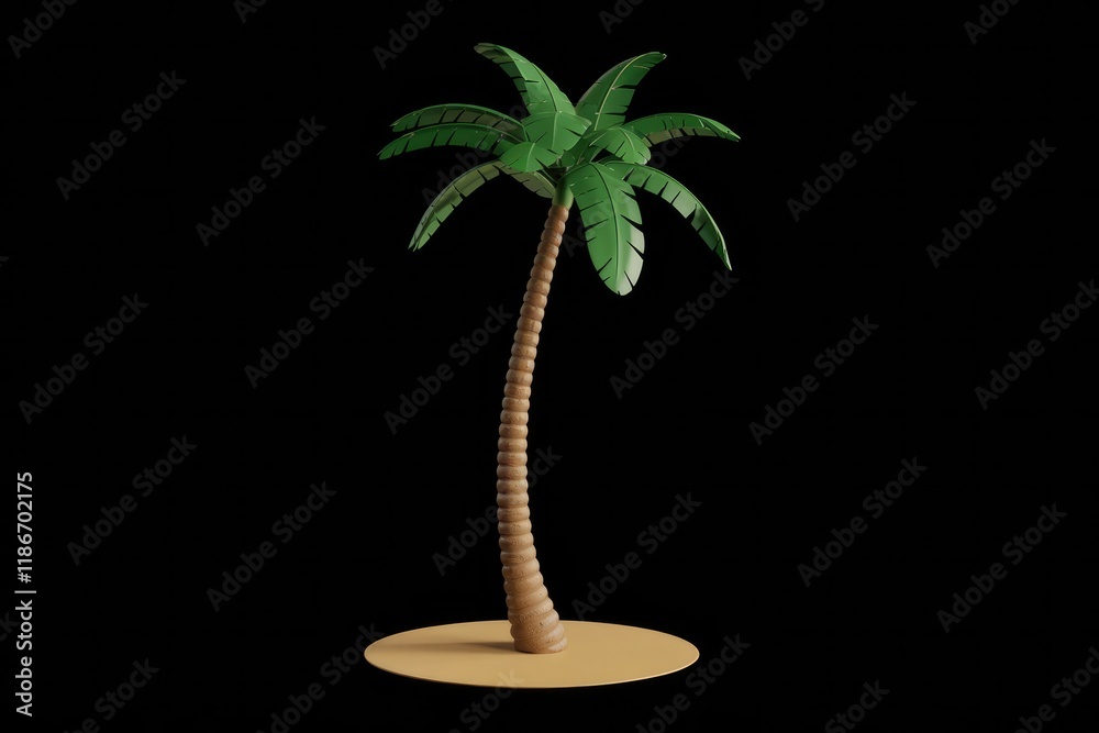 Fototapete a stylized 3d rendering of a single palm tree on a small sandy island against a transparent backgrou