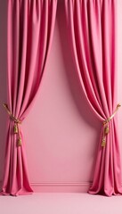 Gold accents on pink curtains create a sense of opulence, opulence, luxurious, gold