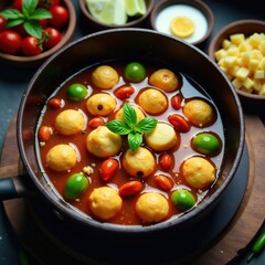 Lemang simmering in a large pot filled with aromatics and spices, simmering, flavor, malaysian cuisine