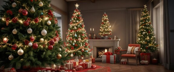 A beautifully decorated Christmas tree with ornaments and garlands, holiday season, christmas tree, festive decor