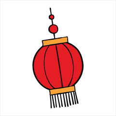 Obraz premium Red lantern chinese new year doodle illustration hand drawn