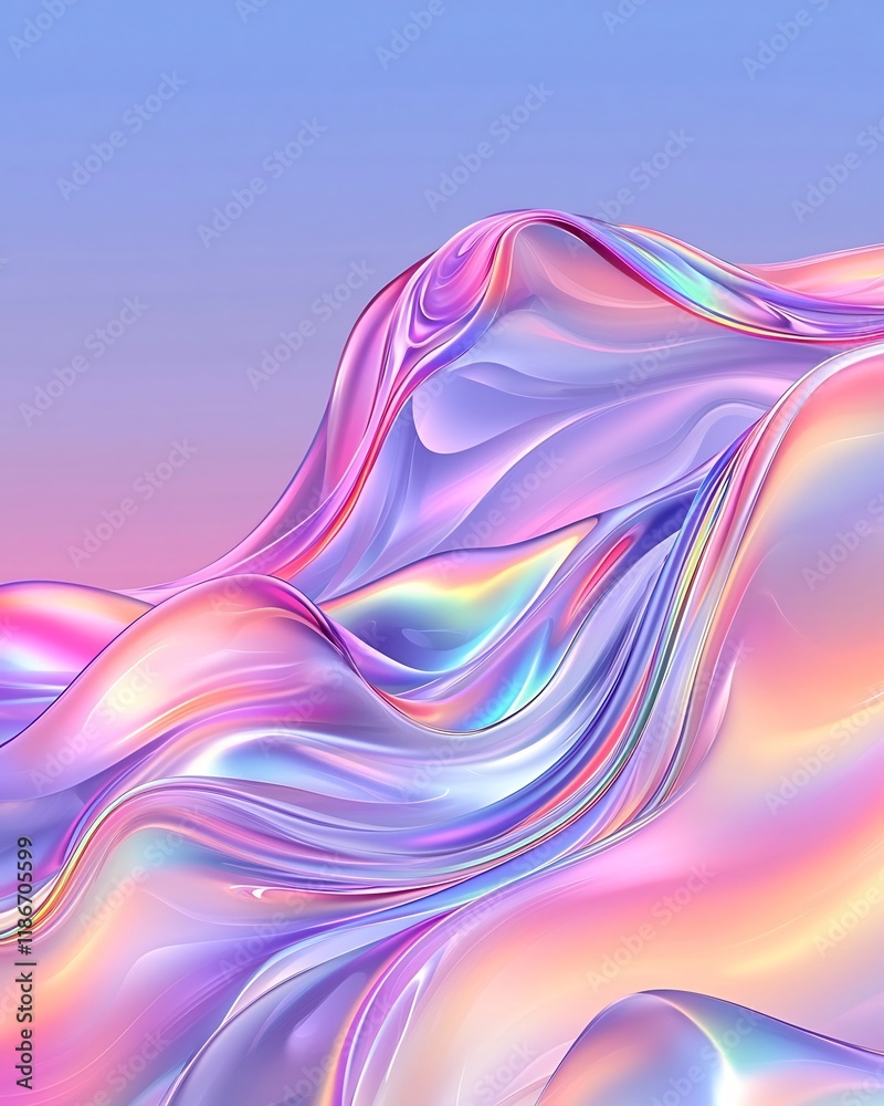 Poster vibrant iridescent waves and amorphous shapes in a dynamic captivating abstract composition luminesc