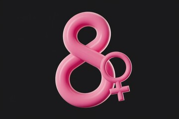 Fototapeta premium Pink 3D rendering of the number 8 with a female symbol, symbolizing International Women's Day.