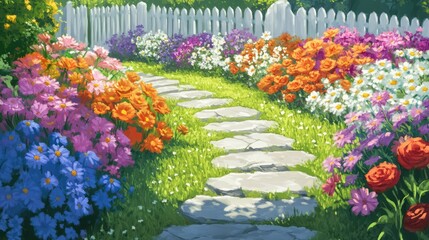 View of backyard garden in digital art style