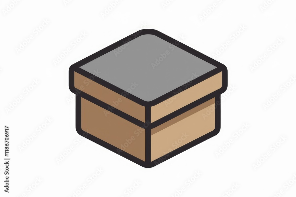 Poster A simple isometric illustration of a closed cardboard box with a gray top.