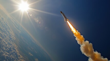 A Rocket Taking off Into the Sky With the Sun in the Background - Generative AI