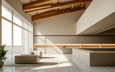 Fototapeta premium Modern interior design showcasing minimalism with natural light and wooden accents